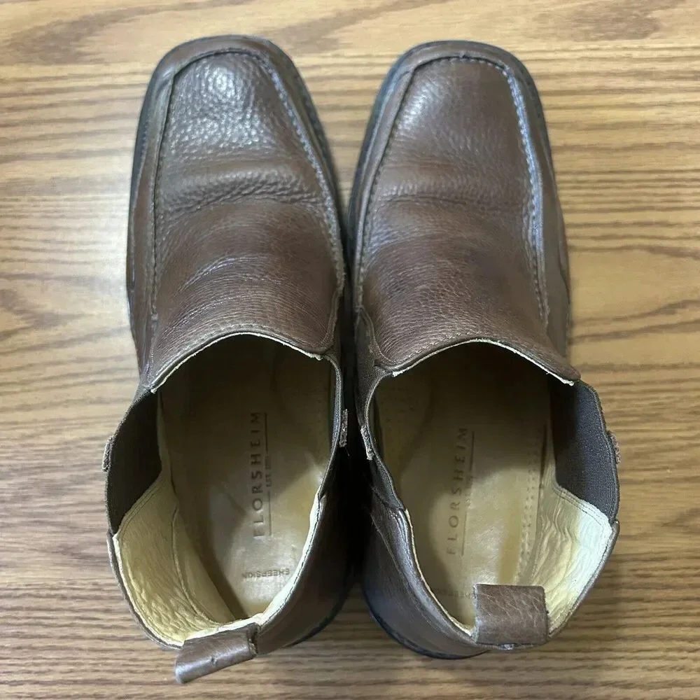 Florsheim Men's Size 9.5 #18537 Brown Leather Sheepskin Slip On Ankle Boot
